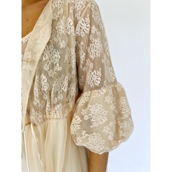 Vintage Sheer Lace Midi Dress Set - Cream Lingerie Slip & Jacket - Picture 4 of 9